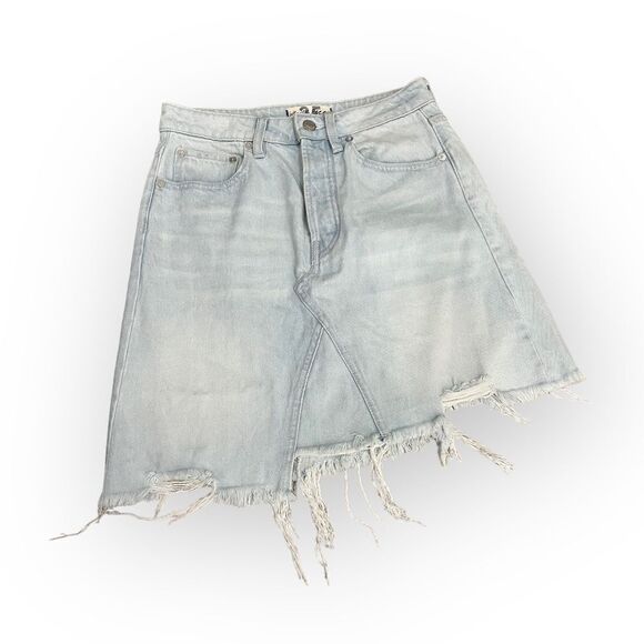 FREE PEOPLE GOING ROGUE DENIM SKIRT OB962056 RAW ASYMMETRIC HEM TIDAL WAVE SZ 25 - Picture 7 of 13
